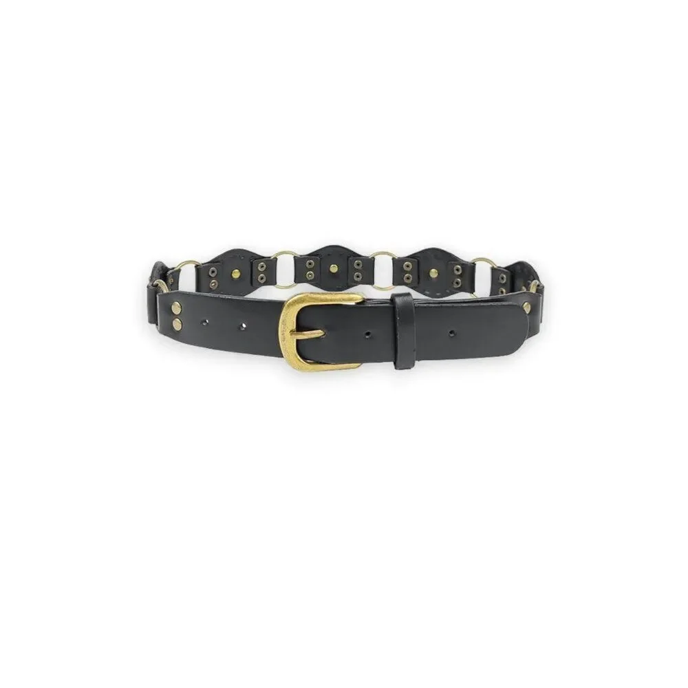 Black Medallion Studded O-Rings Statement Belt – Western Boho Y2K Punk NWT